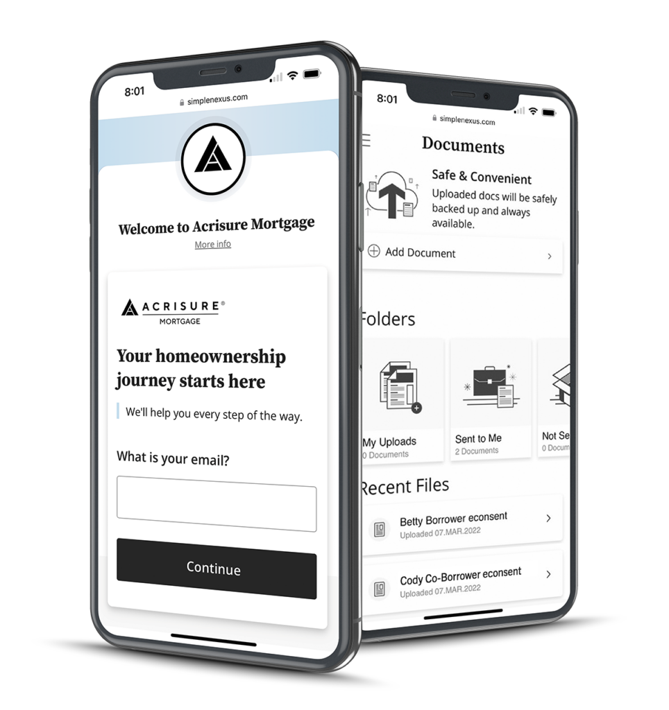 Acrisure Mortgage app phone mockup